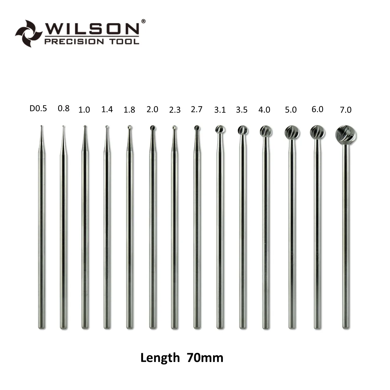 Overall Length 70mm Carbide Head D0.5-D7.0mm Cutting Burs with 2.35mm shank diameter