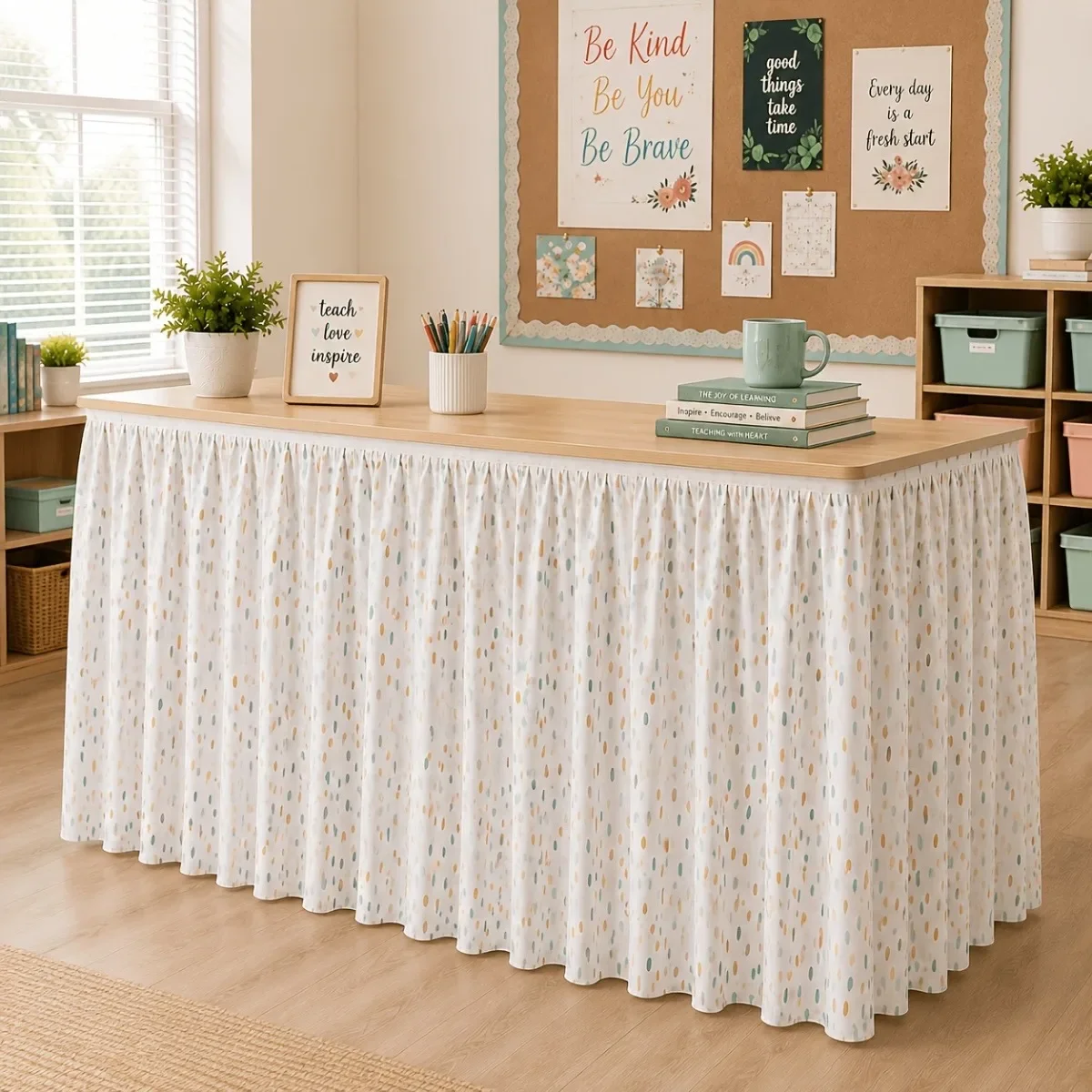 1PC Party Table Dress, with macaron color dots, featuring a fresh and simple style, printed with light-colored fine patterns