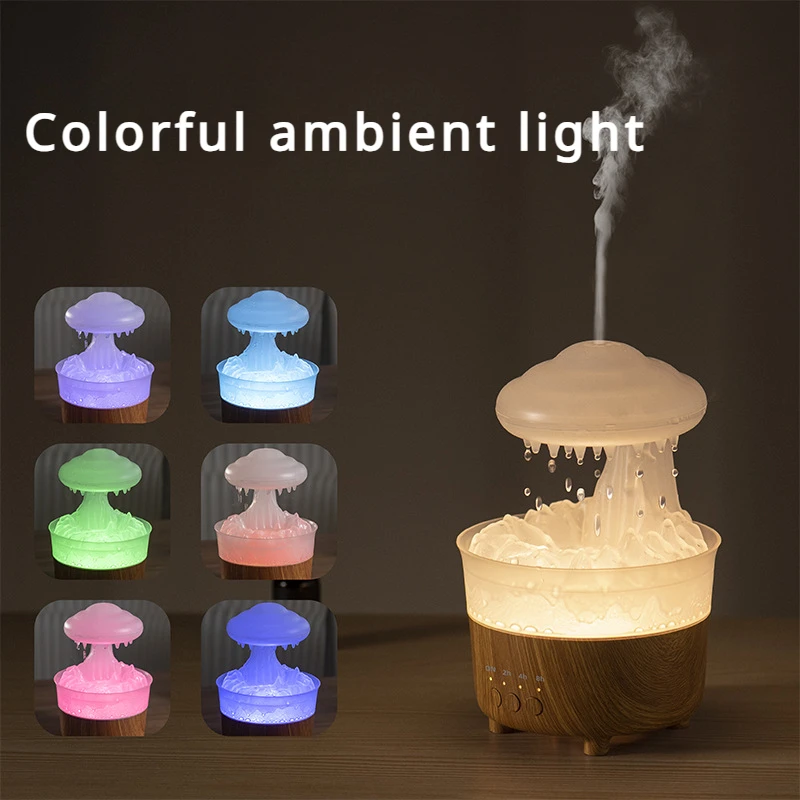 Colorful Raindrops Rain Clouds Humidifiers Household Fragrance Diffusers Wood Grain Aromatherapy Machines Atomizers