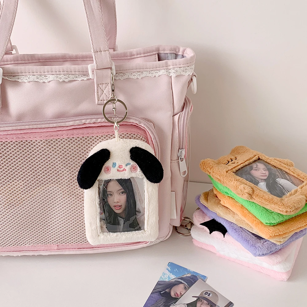Ins Style Kawaii Animal Shaped Mini Card Holder Plush Soft Card Holder Photo Sticker Holder Backpack Hanging Decorations