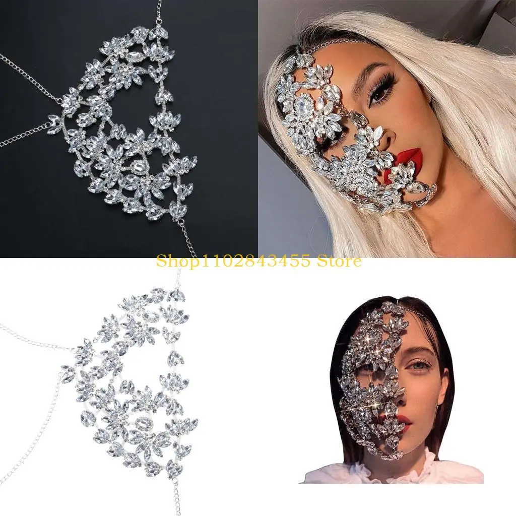 

49MC Shiny for Rhinestone Face Cover Performance Show Props Gatsby Party Accessory
