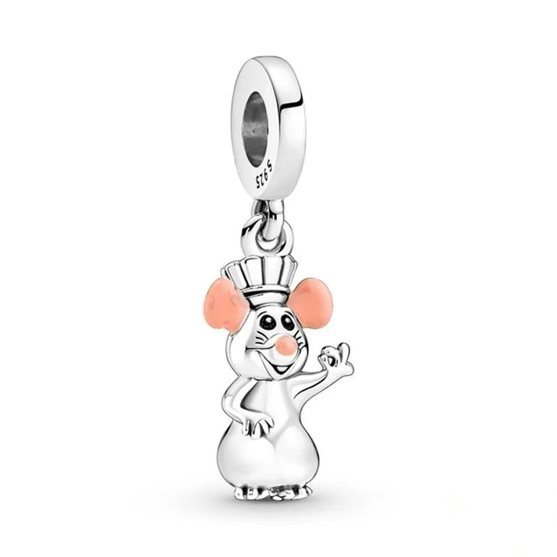 New 925 Silver Mouse Cartoon Apple Clip Princess Pendants Charms Beads Fit Original Pandora Bracelet DIY Jewelry For Women 2023