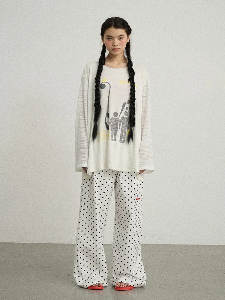 

Achihara Loose Women's T-irt Blue White Lav Summer Autumn Printed Casual Commute Sle Breathable Moisture ng