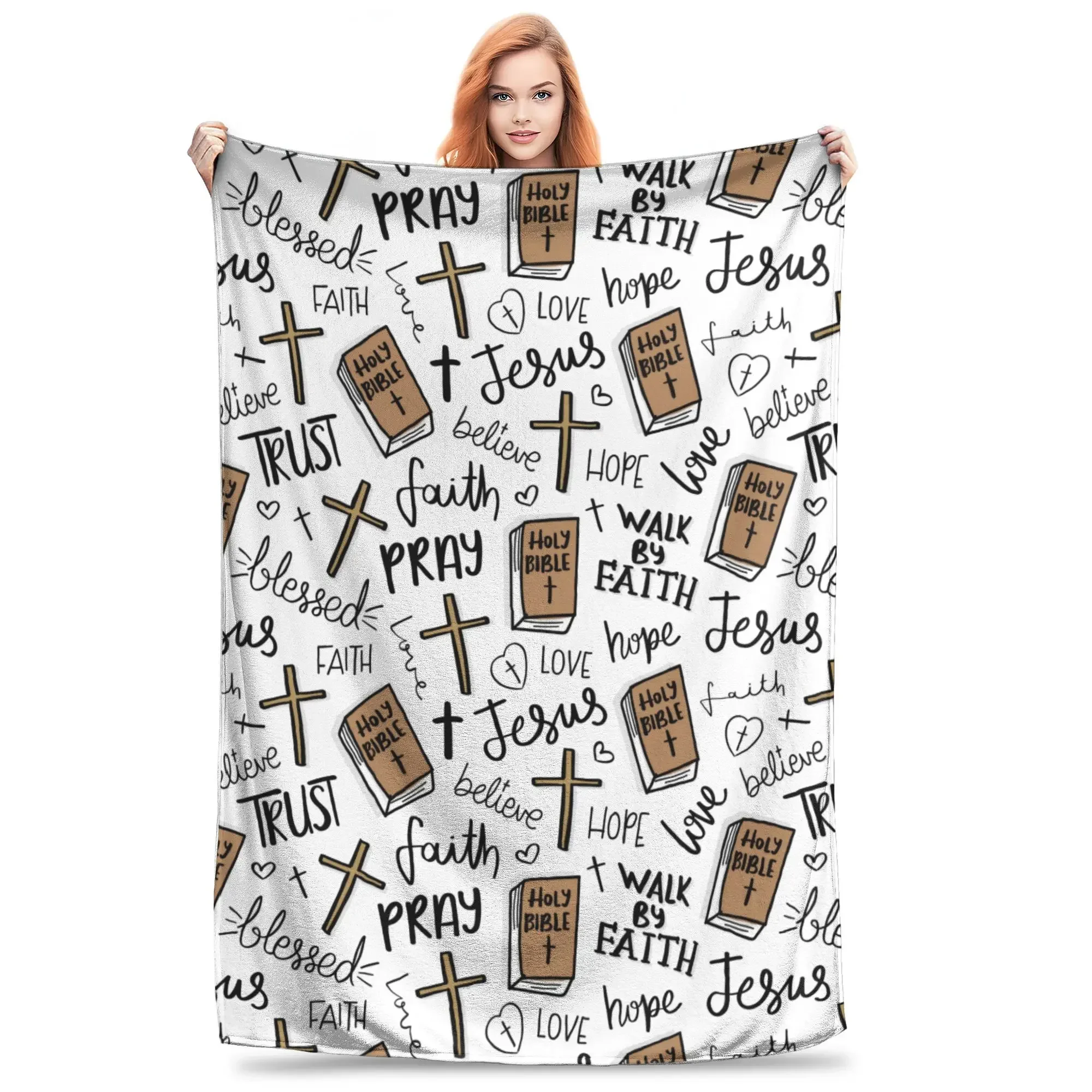 

Super Soft Bible Jesus Throw Blanket Premium Fleece Lightweight Christianity Scripture Bed Blanket Cozy Warm Blankets