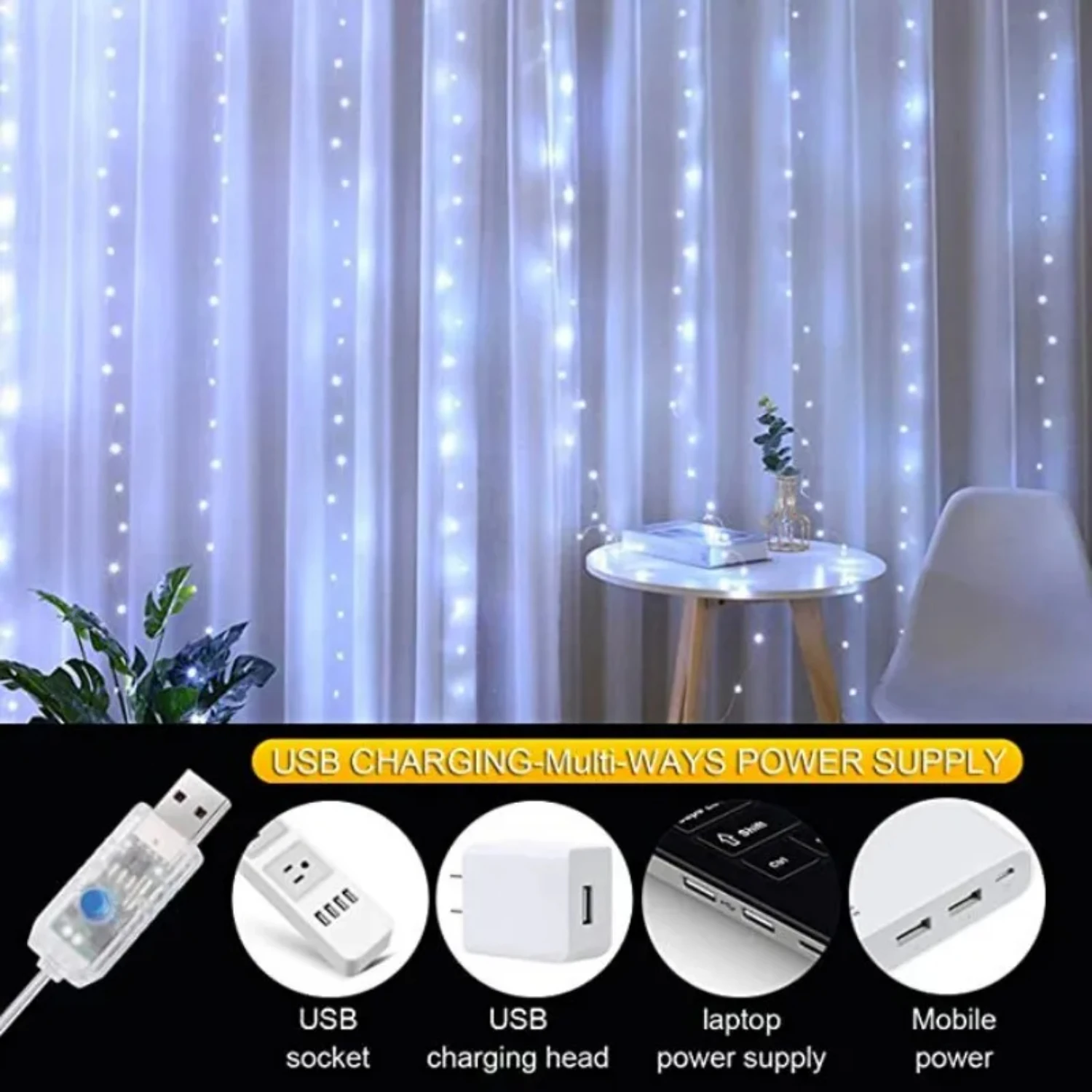 Curtain String Lights Christmas Garland Decor Fairy Light 8 Modes USB Remote Control Wedding Holiday Party  Bedroom Mini strings