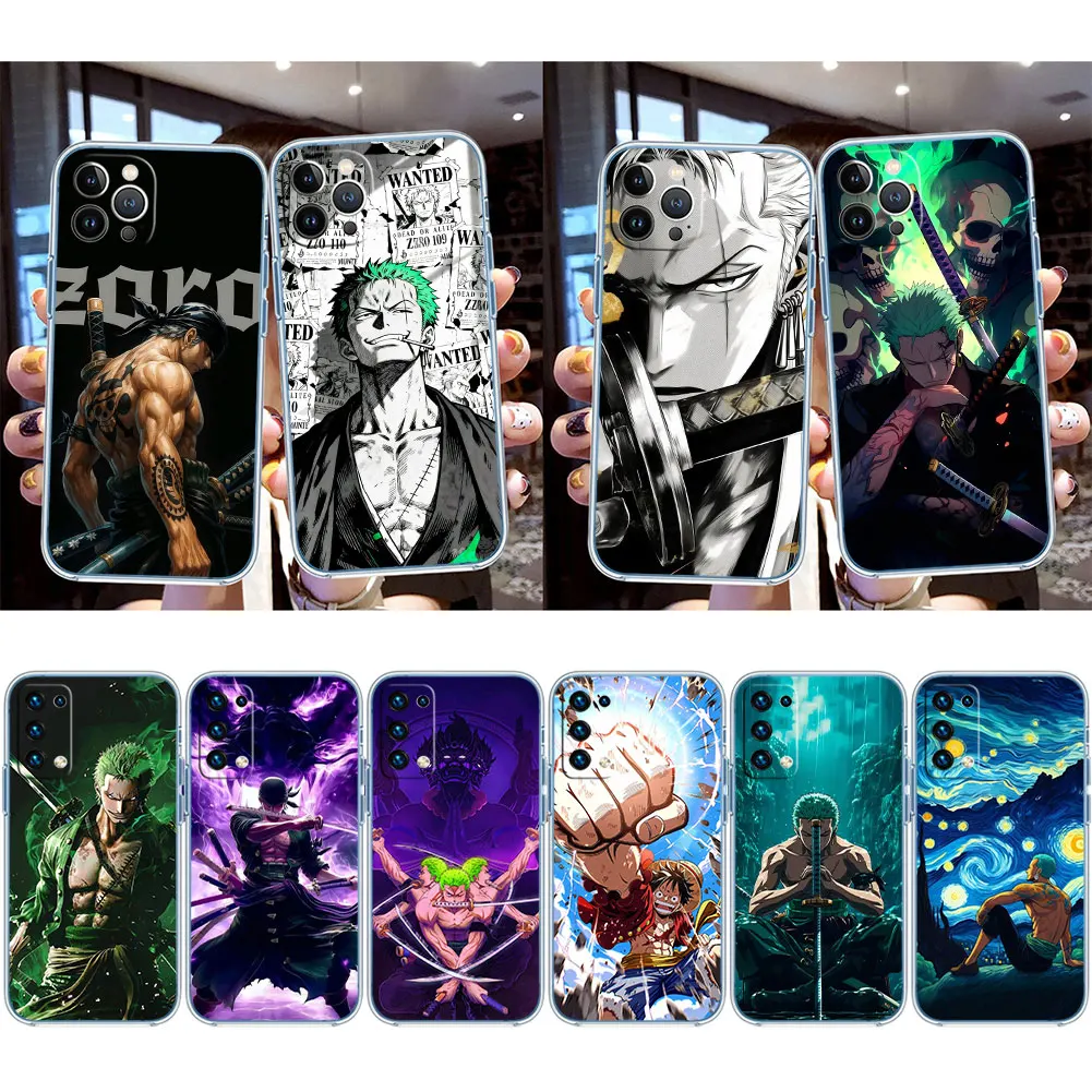 Capa de Telefone Transparente TR72 One Piece Zoro para Samsung Galaxy A04 A04S A14 A23 A34 A54 M23 M33 M52 M53