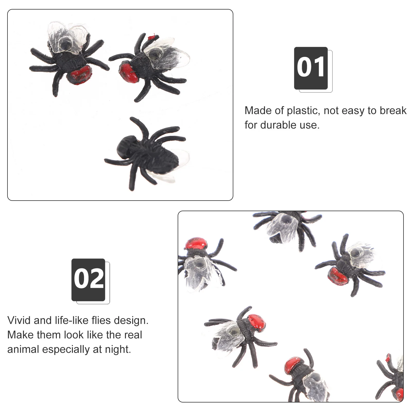 

50 шт., реалистичные имитационные мухи, хитрый реквизит на Хэллоуин, прочные пластиковые озорные инструменты для вечеринок и домиков с привидениями