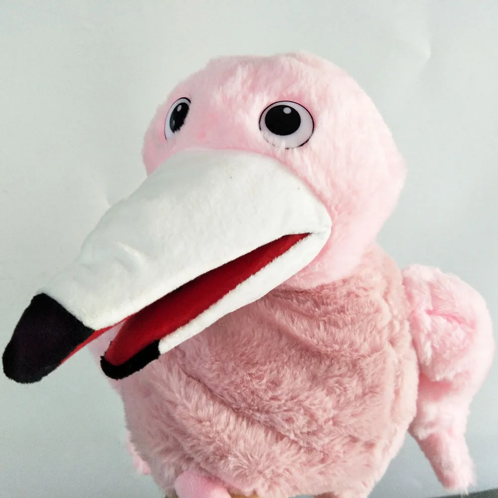 ตุ๊กตาหุ่นมือรูปนกฟลามิงโกสีชมพู เปิดปากได้ ของขวัญนุ่มนิ่ม