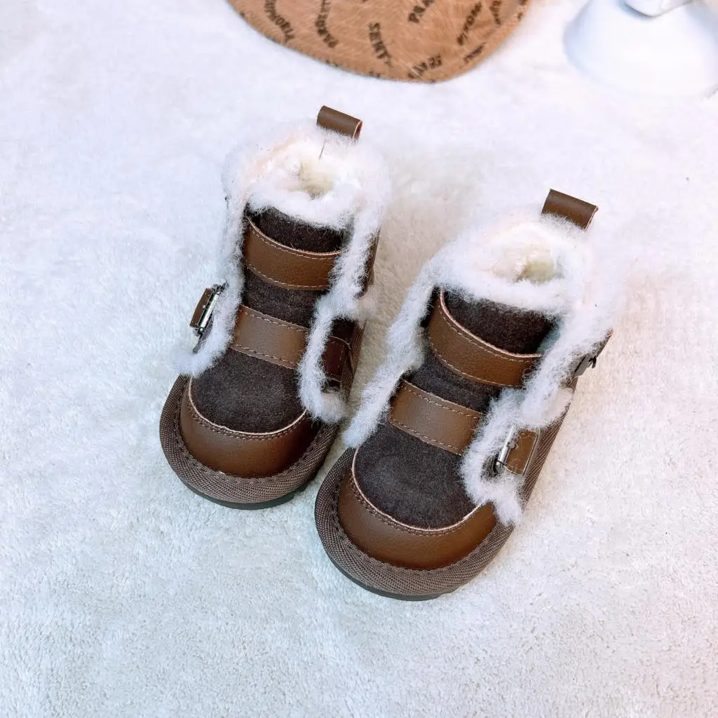 Baby Plush Winter Boots Baby Soft Soled Walking Shoes 1-3 Year Old Boys\' Casual Cotton Shoes Thick Plush Winter Girls\'