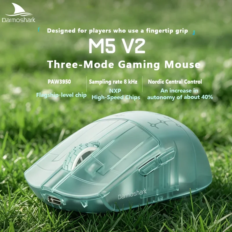 Darmoshark M5V2 PC Gaming Mouse,8kHz Wired/Wireless Polling Rate,PAW3950 N54L15,36g Ultra-Light,200mAh With 8K Digital Receiver