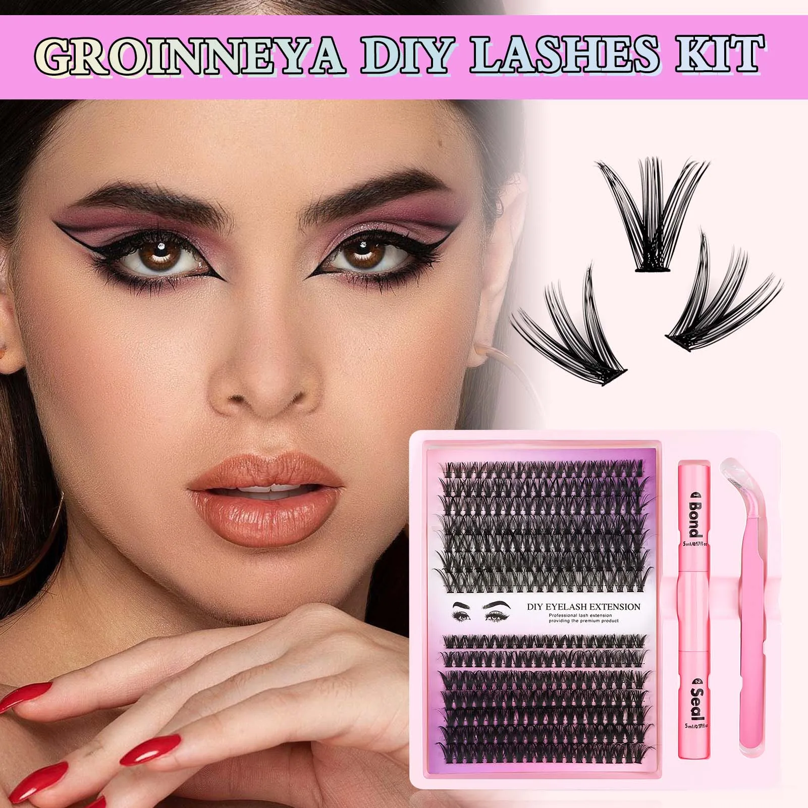 40D 50D Cluster eyelash extenstions kit bond and seal glue set D Curly fluff false Eyelashes for Female Grafted False Eyelashes