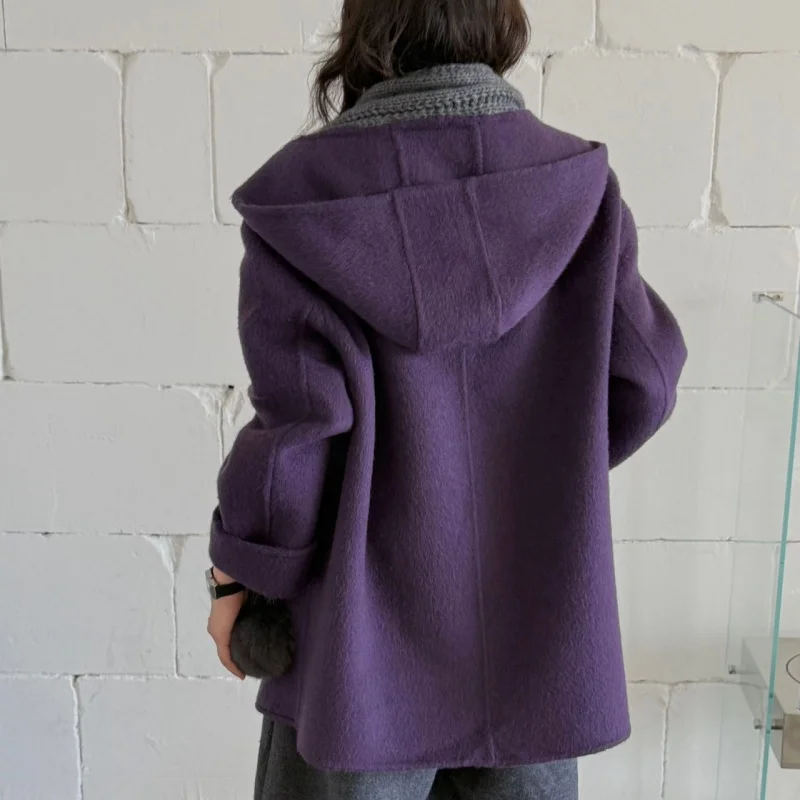 Paired with knitted scarf, patchwork hat, double-sided wool coat, women's medium to long style, autumn and winter new style, sma