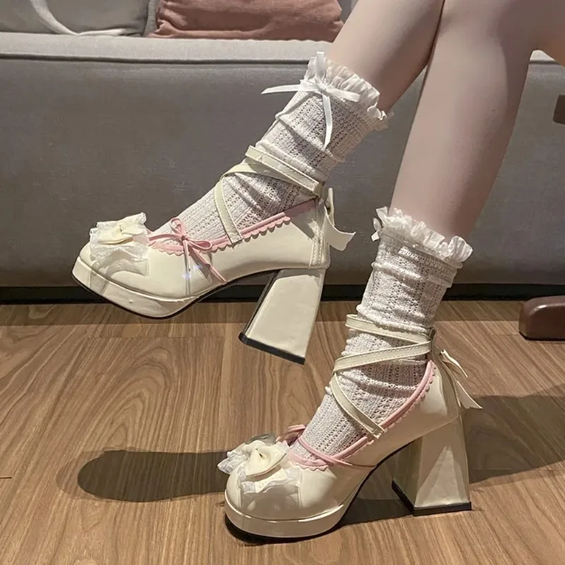 

Ladies High Heels Comfortable and Fashionable New Thick Soled Korean Soft Girl Sweet Lolita Single Shoes Bow Mary Jane Shoes