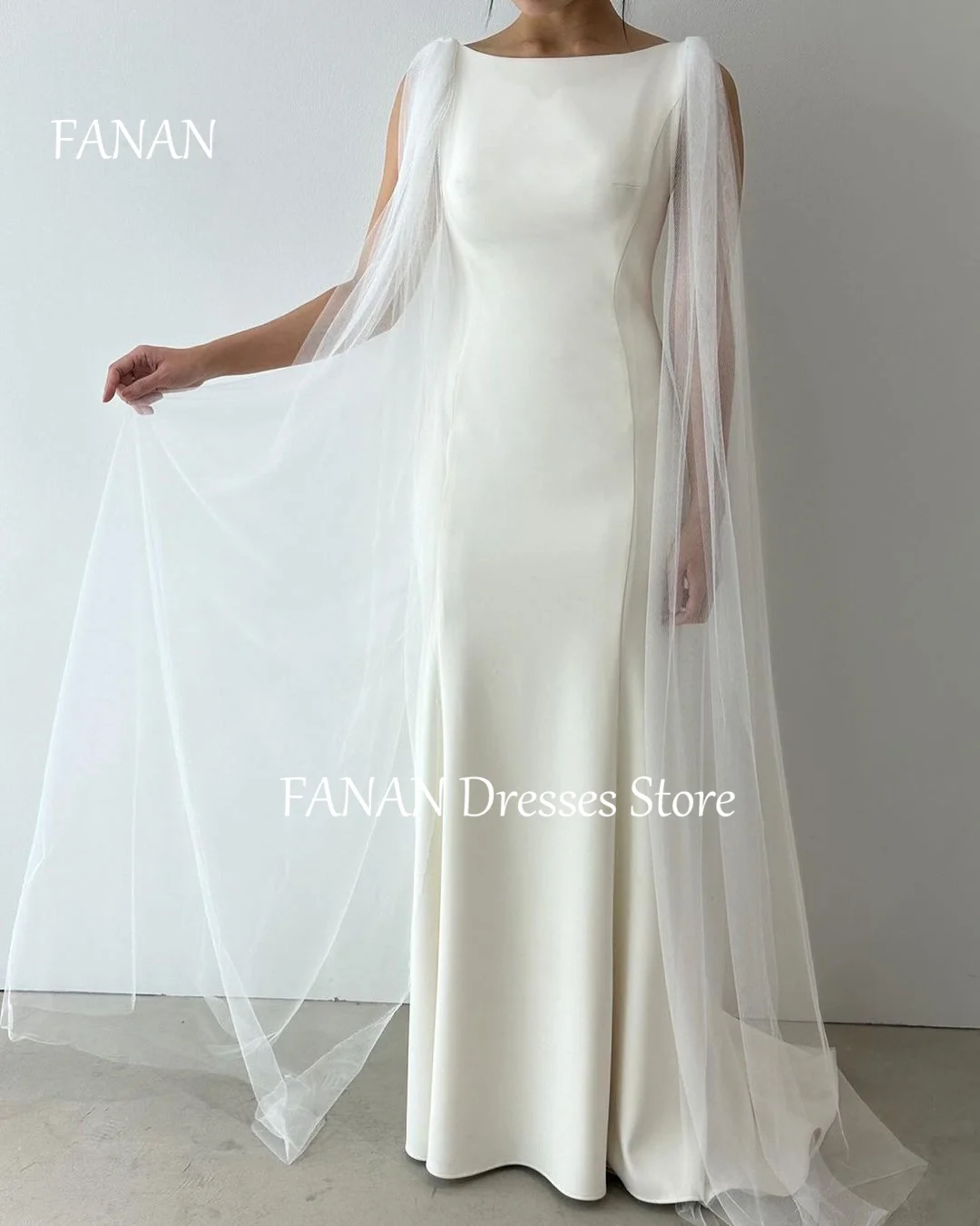 

FANAN Korea Boat Neck Ruched Simple Wedding Dresses 웨딩드레스 Sweep Train Satin Elegant Zipped Custom Made Bride Gowns Plus Size