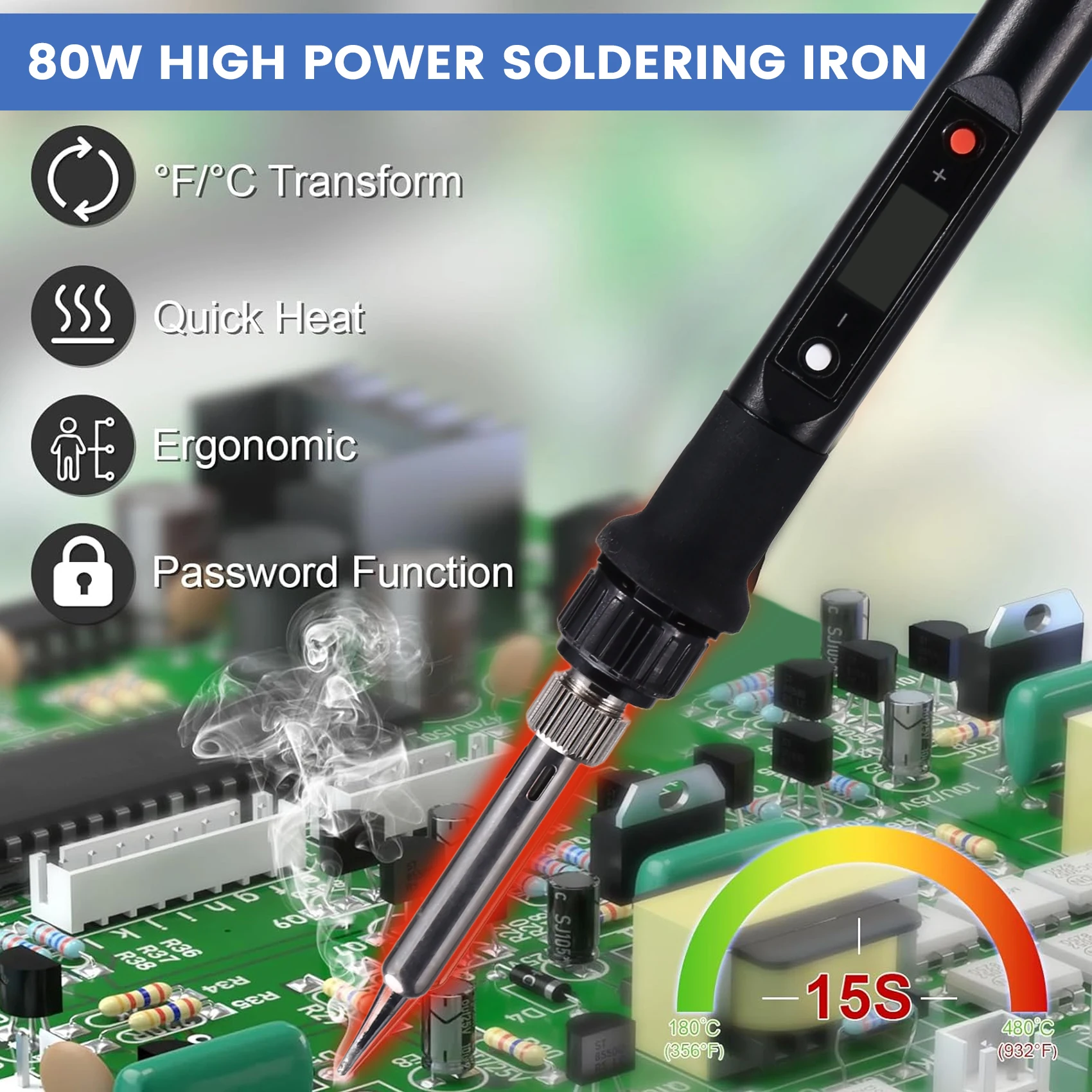DT19-80W Digital Soldering Iron Kit LCD Display Adjustable Welding Solder Tin With Iron Tips Repair Tools EU PLUG