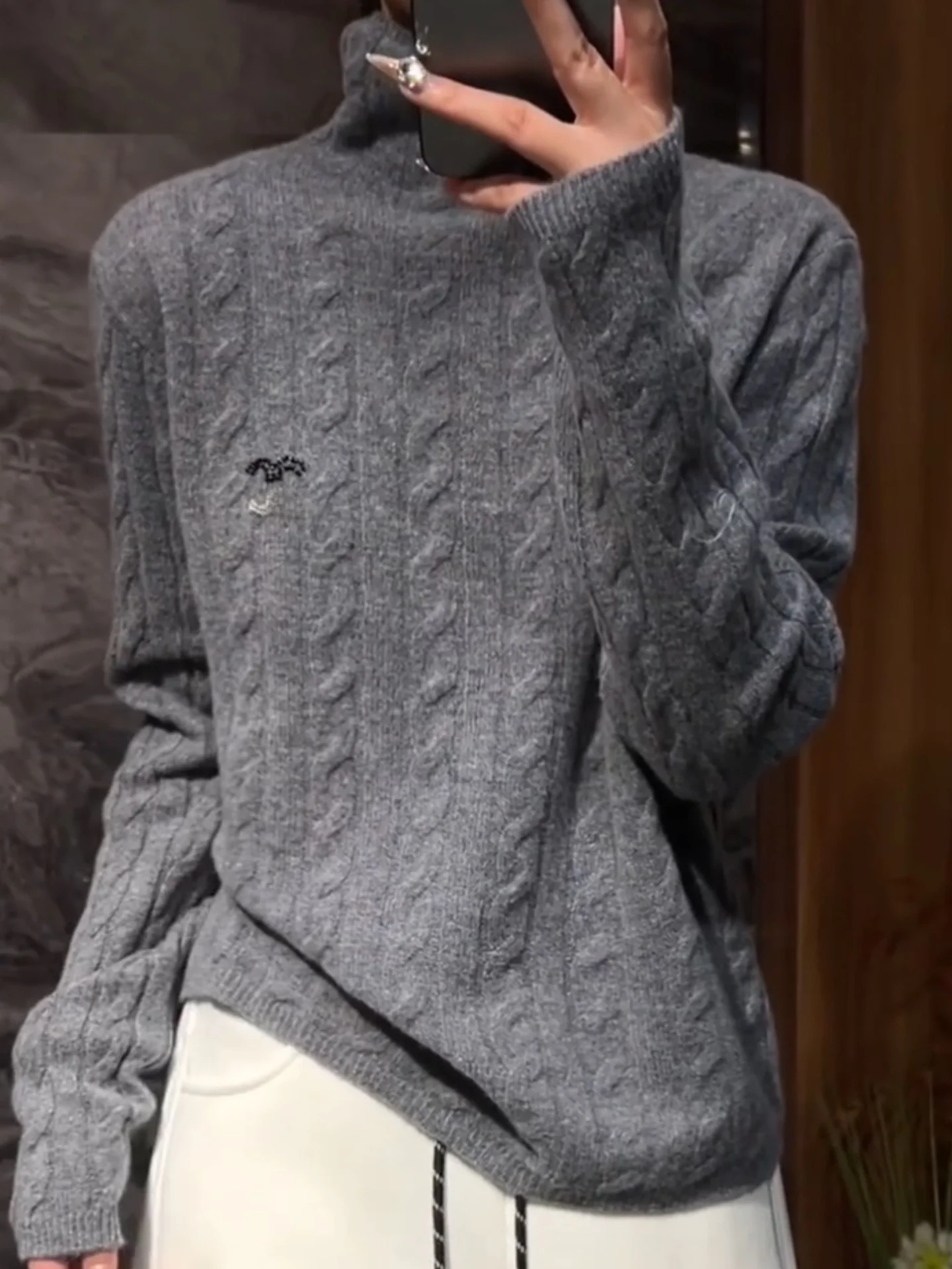 

Свободный длинный вязаный свитер с высоким воротником Sve, большой размер, женский глаз, мягкая уютная основа, корейский свитер для поездок на работу