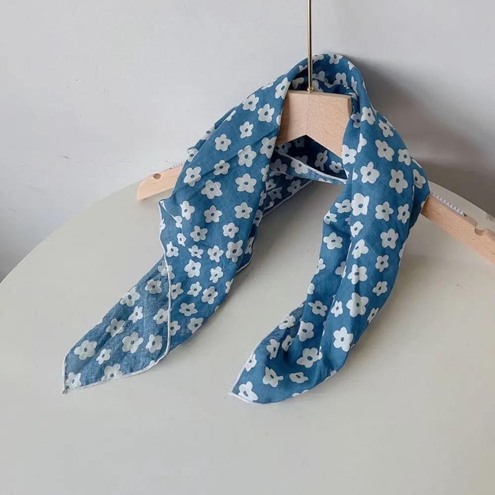 Flower Headband Cotton Linen Square Scarf Pastoral Style Head Scarf Printed Silk Scarf Neckerchief Hair Tie Floral Kerchief