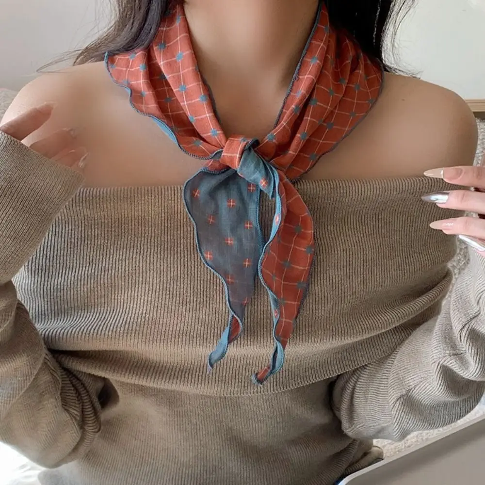 

Sweet Cotton Lattice Headscarf Turban Thin Pastoral Style Headscarf Vintage Scarf Triangular Hair Band Vacation