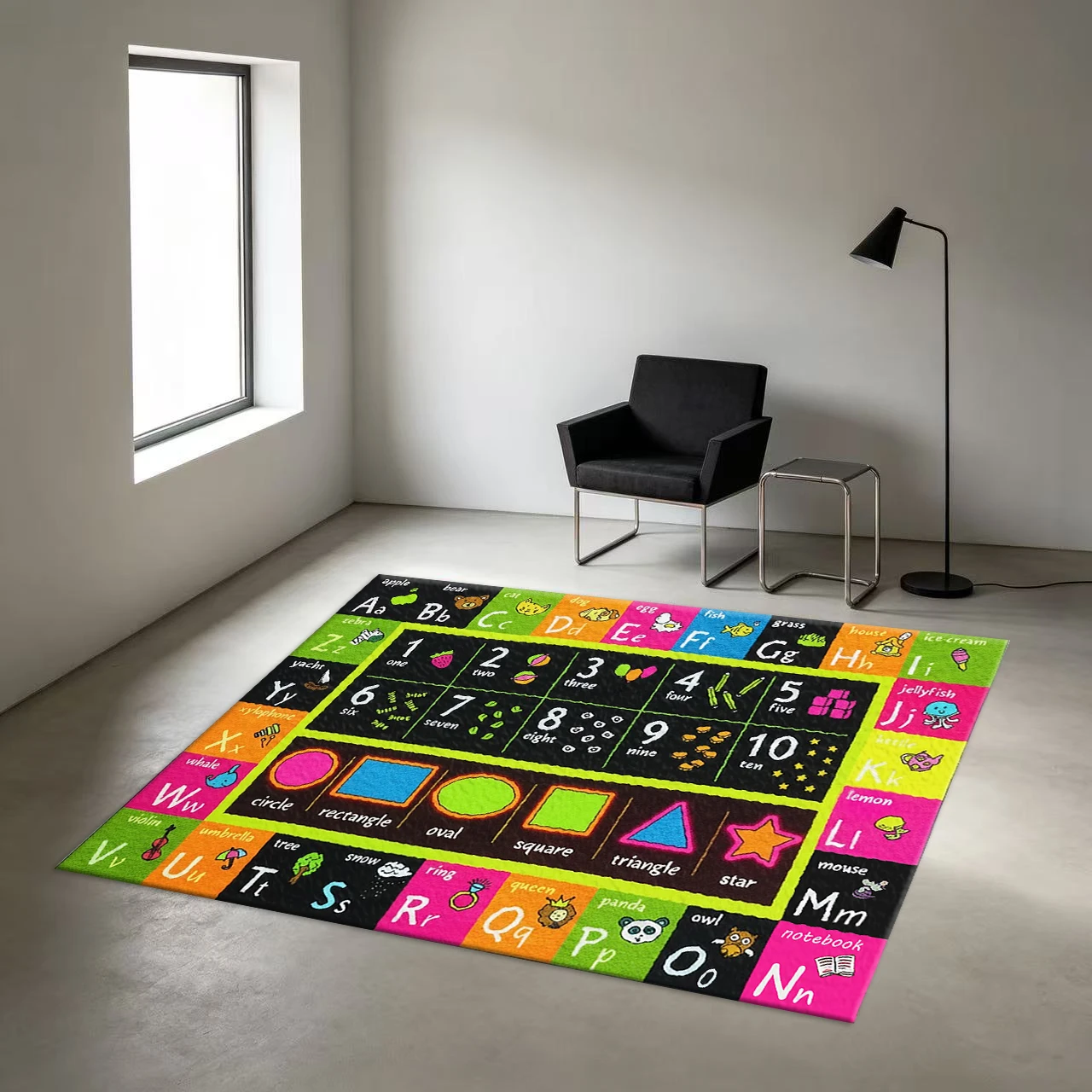Children's Educational Tools: Alphabet, Numbers, Shape Learning Carpet, Non-Slip Teaching Carpet, Suitable for Classroom, Playroom, Home Decoration