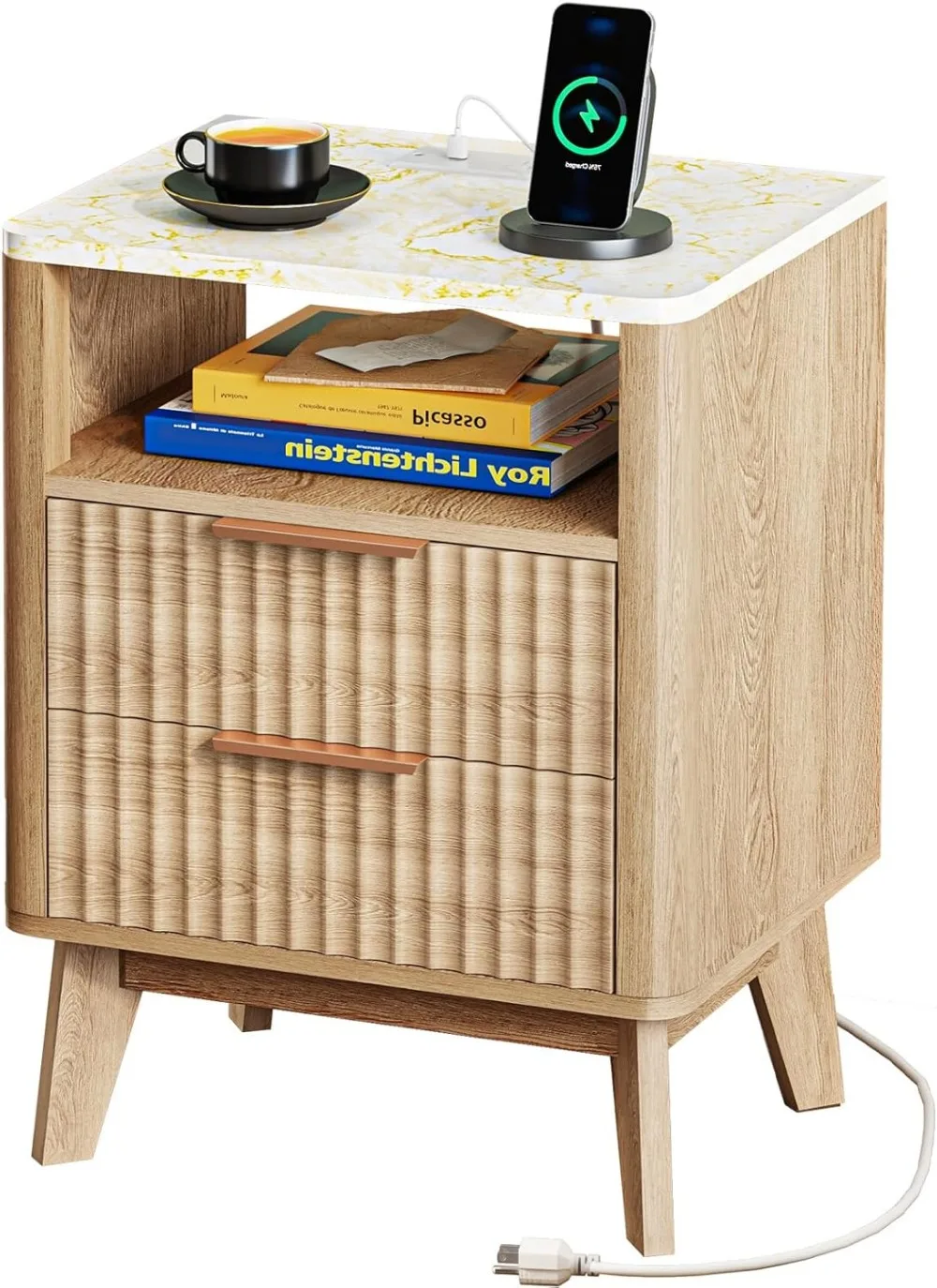 Fluted Nightstand Charging Station 6