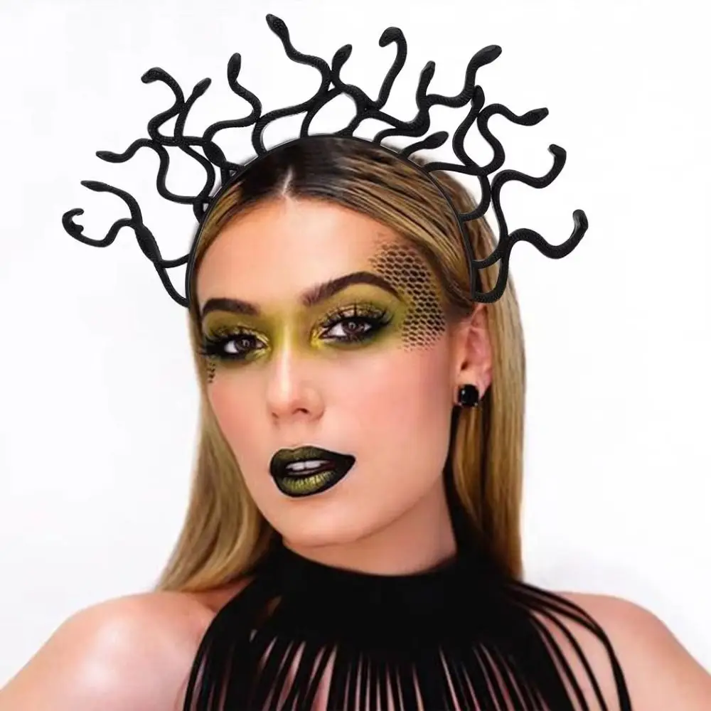 New Colored Halloween headband Greek Mythology Scary Snake Hair Hoop Stage Performances Masquerade Cosplay Prop Party Supplies