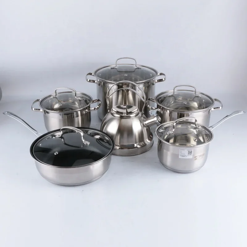 12PCS cookware set Stainless steel cookware set Non-stick pan set with glass cover