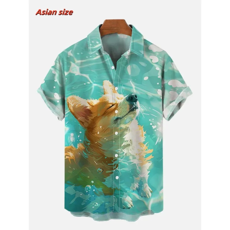 Dog Parrot Chicken Cow Pattern Hawaiian Shirt For Men Animal 3D Printed Short Sleeve Tops Casual Lapel Aloha Shirts Loose Blouse