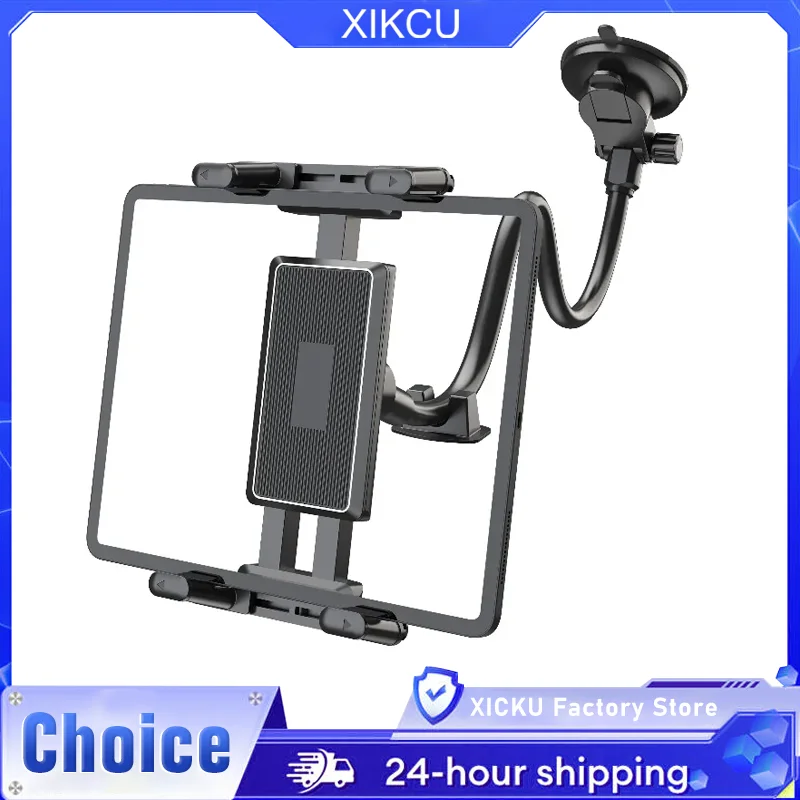 

Держатель для планшета на приборной панели автомобиля для крепления на лобовое стекло на присоске автомобиля с большим зажимом для всех устройств планшетов и телефонов размером 5–15 дюймов