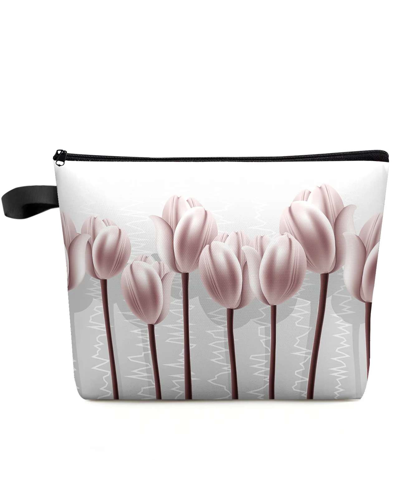 Abstract Pink Tulip Flower Makeup Bag Pouch Travel Essentials Lady Women Cosmetic Bags Toilet Organizer Kids Storage Pencil Case