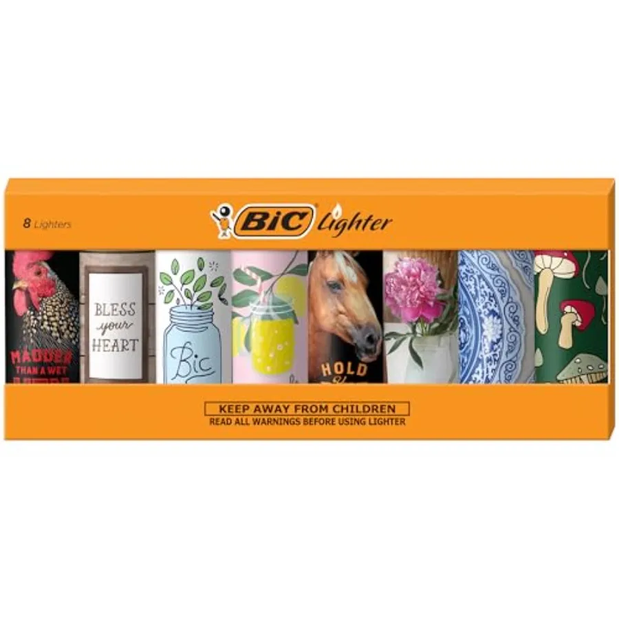 

Maxi Pocket Lighter, Special Edition Countryside Pop Collection, Assorted Unique Lighter Designs, 8 Count Pack of Lighters