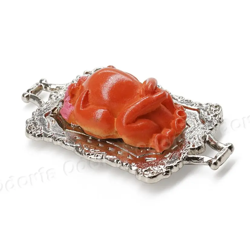 Odoria 1:12 Miniature Christmas Roast Turkey with Silver Plate Dinner Simulation Food Kitchen Set Doll House Accessories Decor