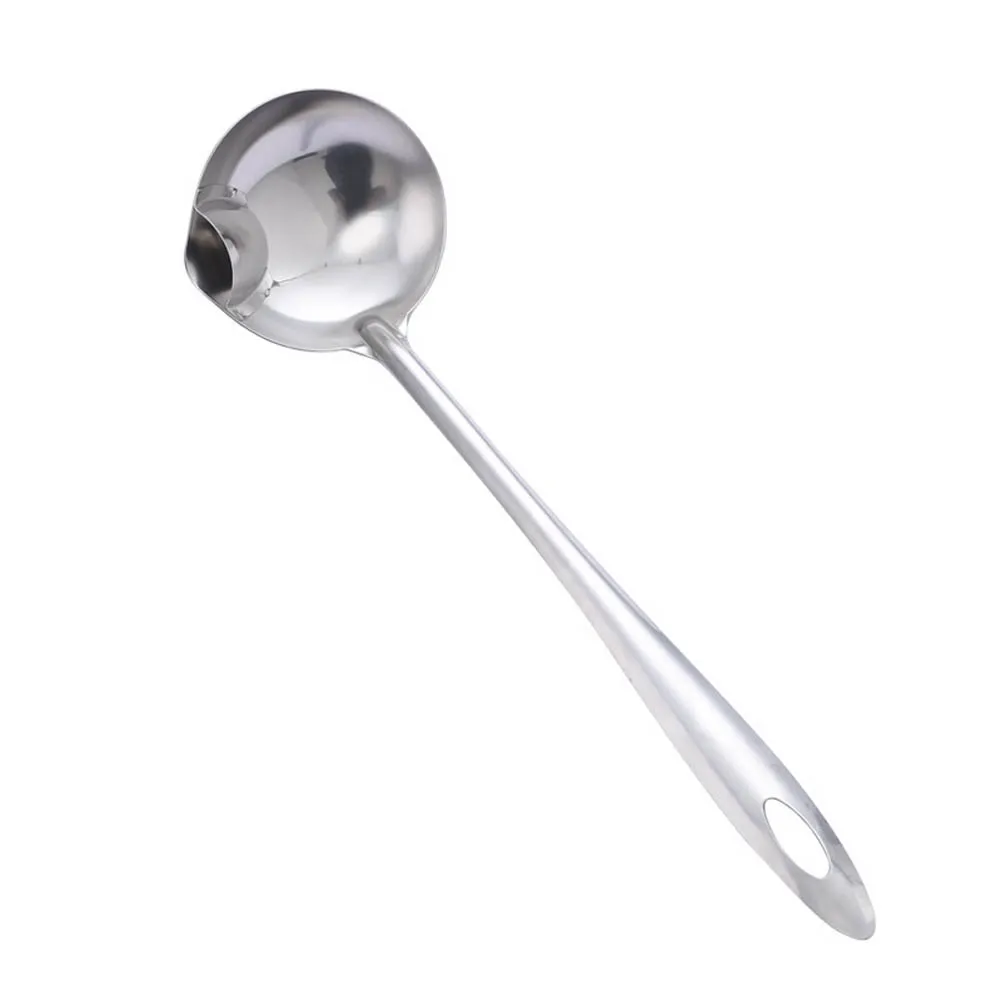 410 Stainless Steel Soup Skimmer Ladle With Long Handle Oil Separator For Kitchen Cooking Broth Grease Removal Tool Silver