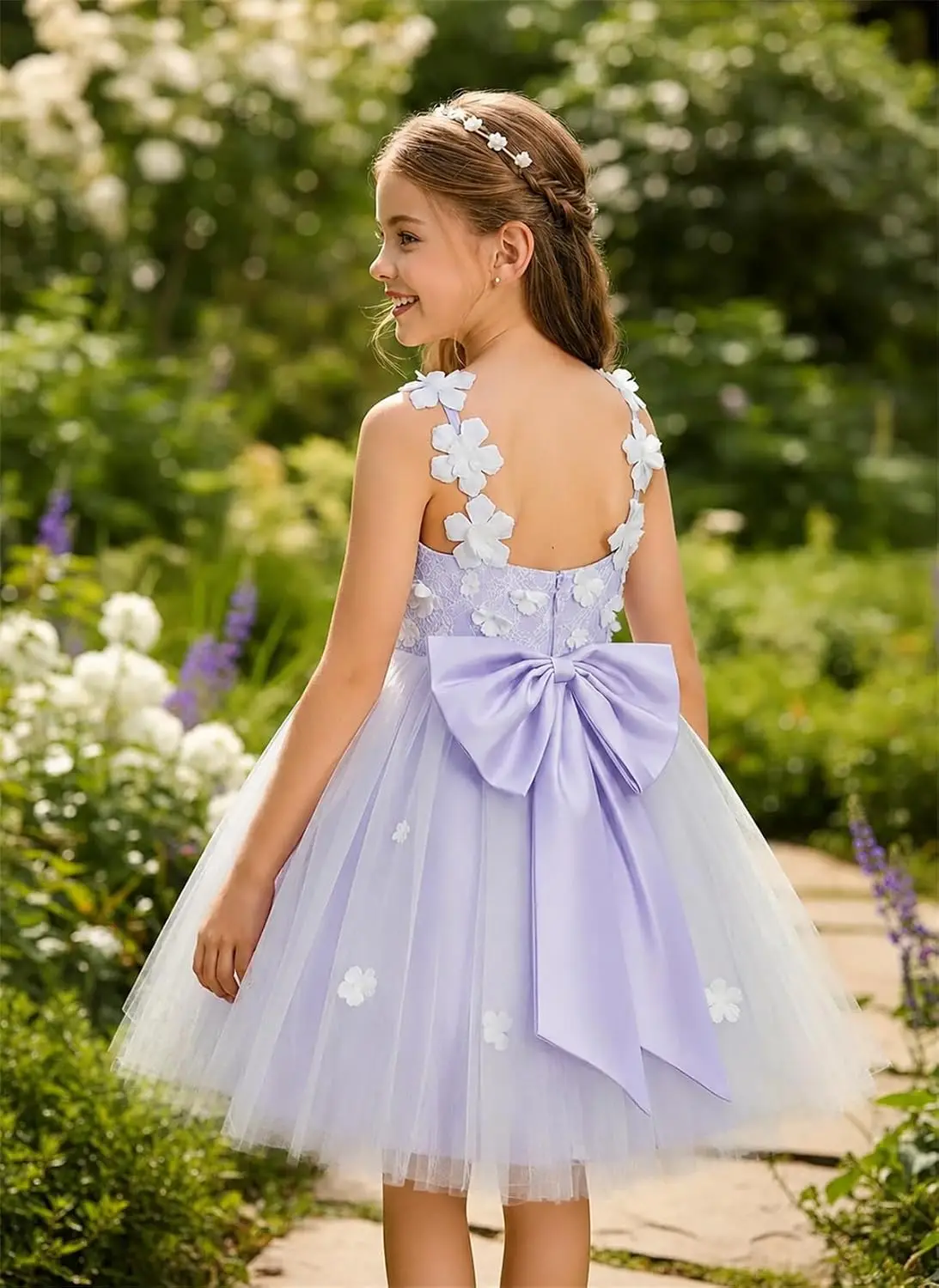 3D Floral Flower Girl Dress for Wedding Tulle Princess Pageant Graduation Gown First Communion Dresses with Bow