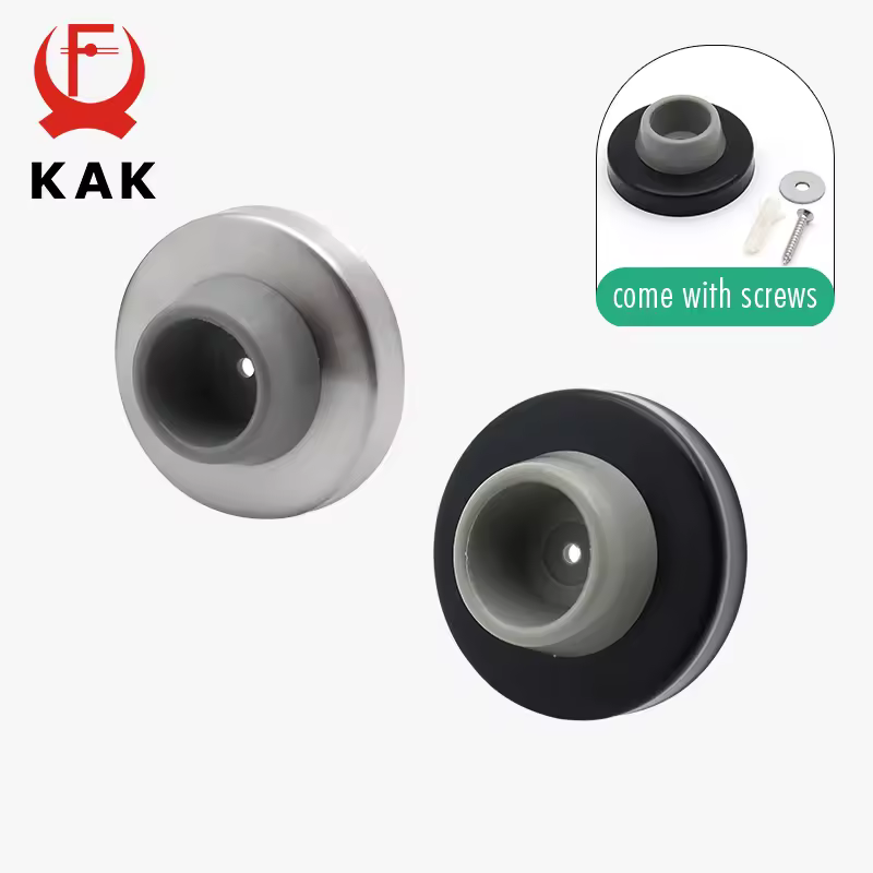 KAK-Tope de puerta de goma de silicona, Protector de pared anticolisión, amortiguador de puerta negro, puerta de vidrio, herrajes de puerta de acero inoxidable