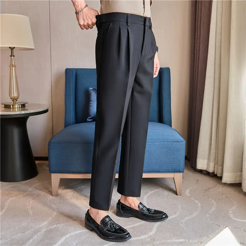 Men Suit Pants Trousers 2024 spring Slim Formal Pantalone Hombre Elastic Waist Straight Solid casual Dress Pants Men Clothing