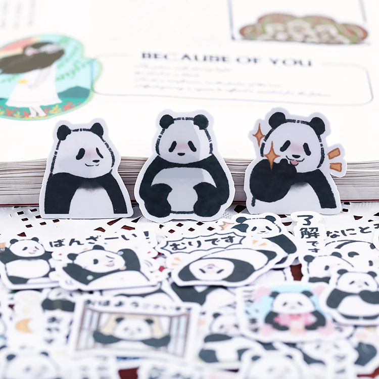 40pcs Hand Account Cartoon Panda Sticker Hand Account Cute DIY Album Ins Translucent Decoration Material Kawaii Vintage Planner