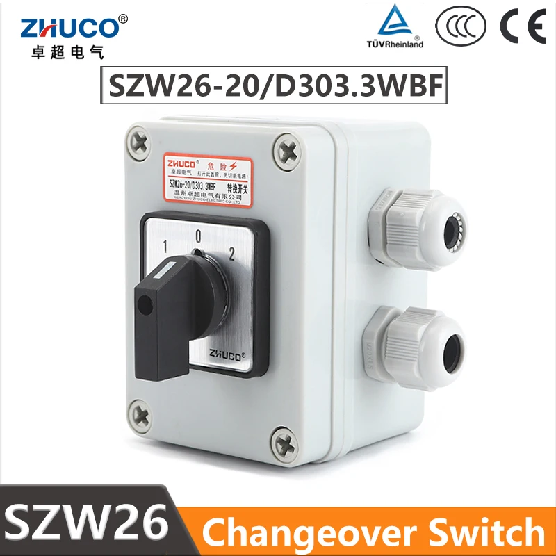 

ZHUCO SZW26/LW26-20 D303.3 20A 3 Pole 12 Screws Universal Rotary Cam Changeover Switch With Waterproof And Dustproof Sealed Box