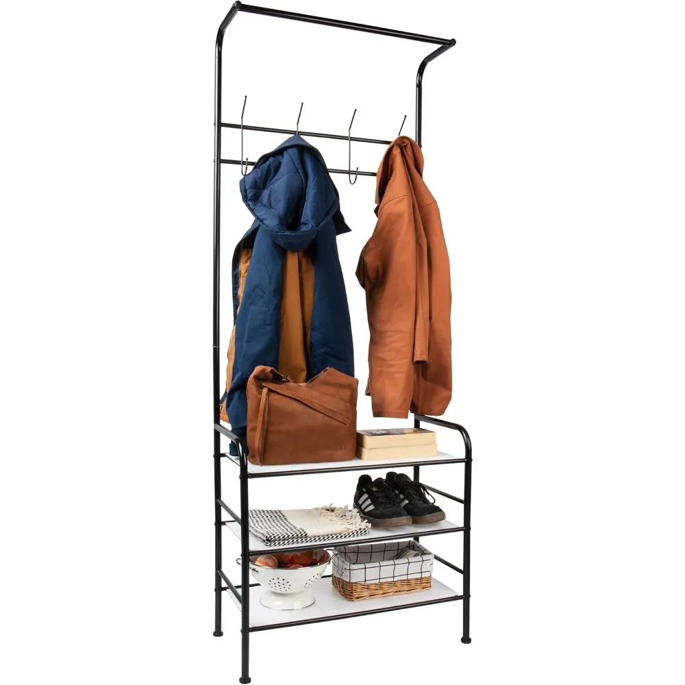 

Shelf Purse Clothes Racks Coat Tree Mind Reader Coat and Shoe Rack Hanger Coats Freestanding Hat Metal Black Jacket Wardrobe