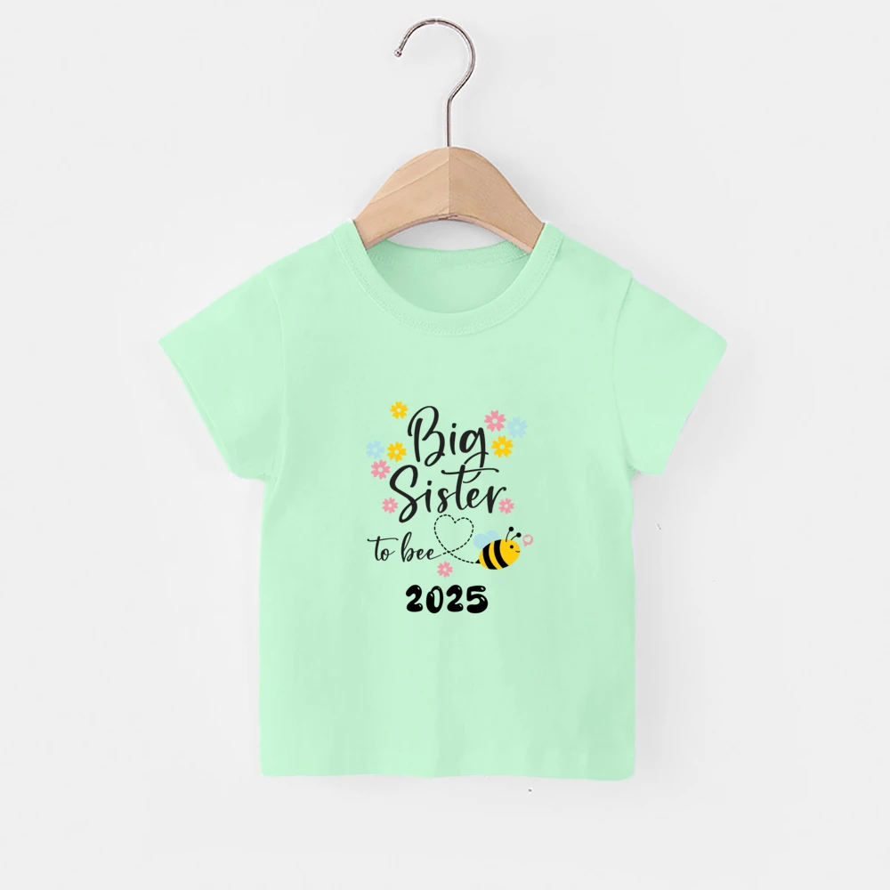 Bee&Big Sister To Bee 2025 Printed Kid Tee Top Casual Short Sleeve Sister T-shirt Fashion Comfy Round Neck Kids Tshirt Clothes