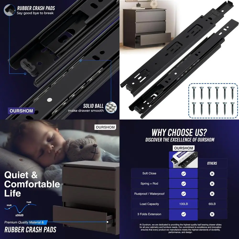 

16-дюймовые усиленные направляющие с двойным выдвижением и шарикоподшипниками, 10 пар, 20 штук, боковое крепление, для шкафов и кухонь, 100 л.