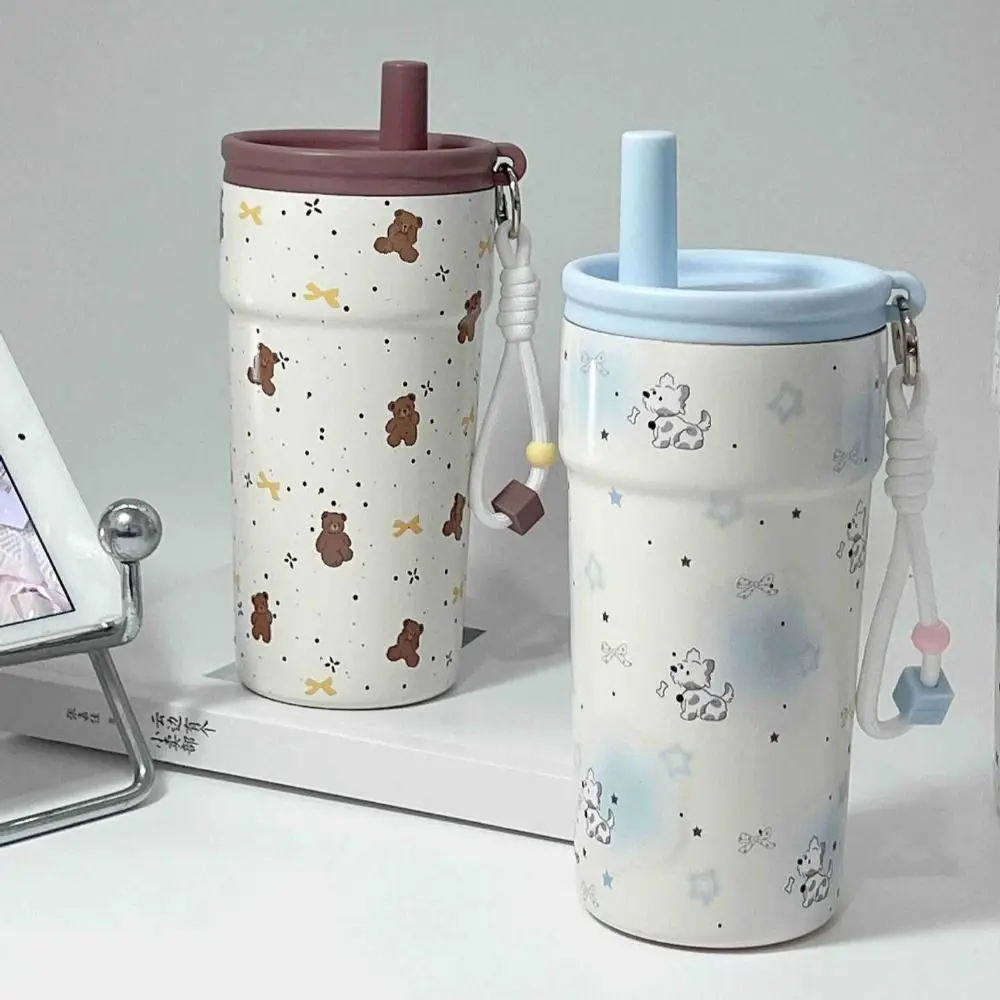 Taza de vacío portátil 500 de gran capacidad con cuerda de elevación, taza aislada, doble bebida, tubo de succión a prueba de fugas, vasos