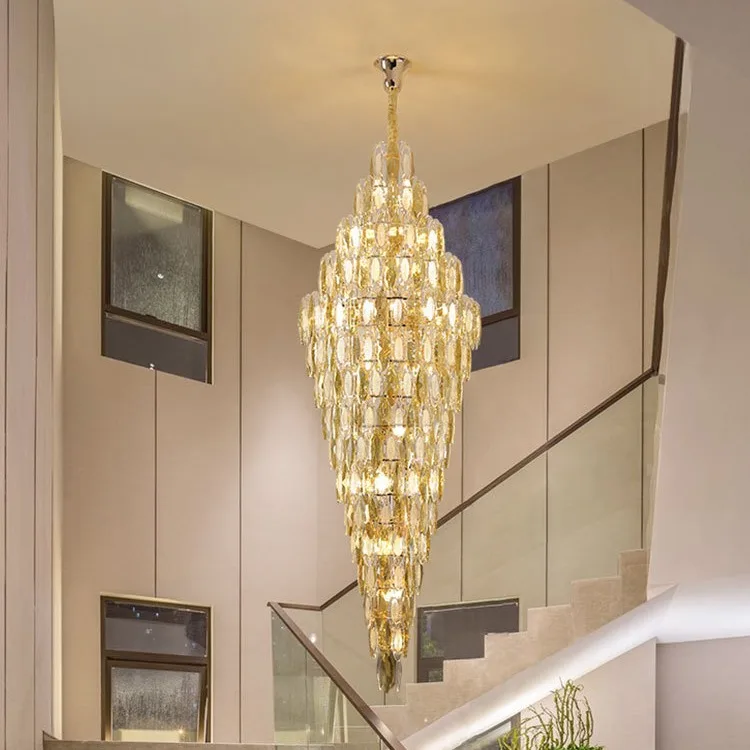 

Light luxury crystal high-end villa living room lamp new hollow rotating duplex staircase chandelier