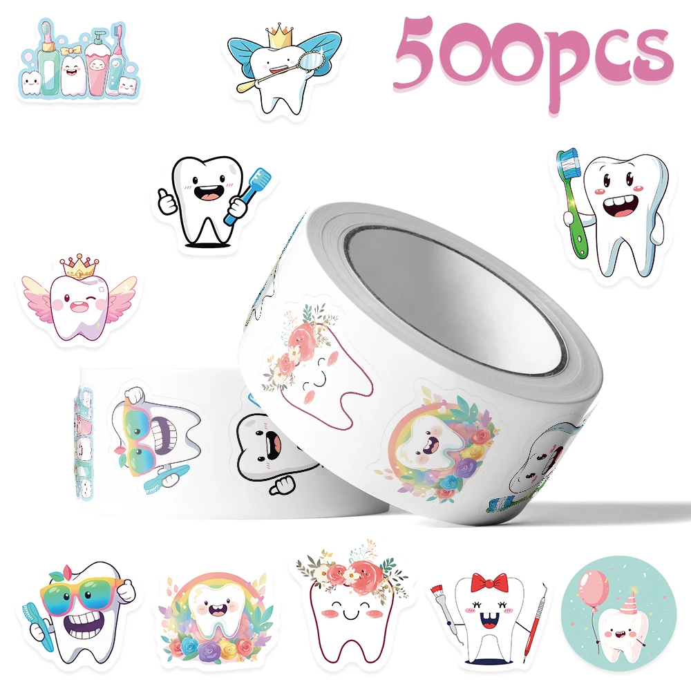 500pcs Cartoon Teeth Roll Stickers Decals For Laptop Scrapbook Skateboard Helmet Suitcase DIY Graffiti Aesthetic Stickers