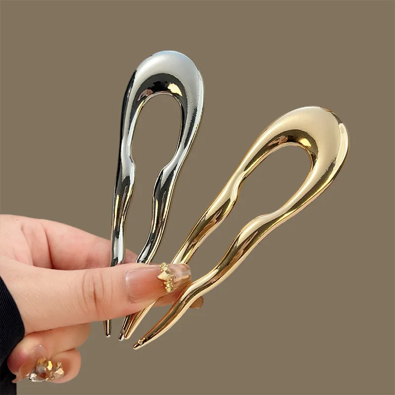 

Simple Metal Alloy Hairpins U-shaped Temperament Twisted Double Hair Clips Ancient Style Bun Updo Hairdressing Tools For Women