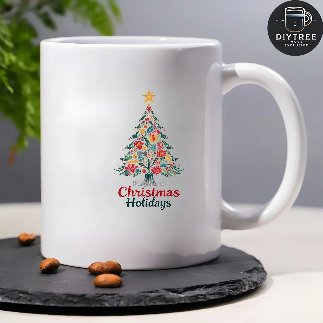 كوب سعة 11 أونصة + ملصق مرسوم يدويًا لشجرة عيد الميلاد - هدية عيد الميلاد للأطفال كوب عائلي للمكتب وديكور فنجان القهوة #4