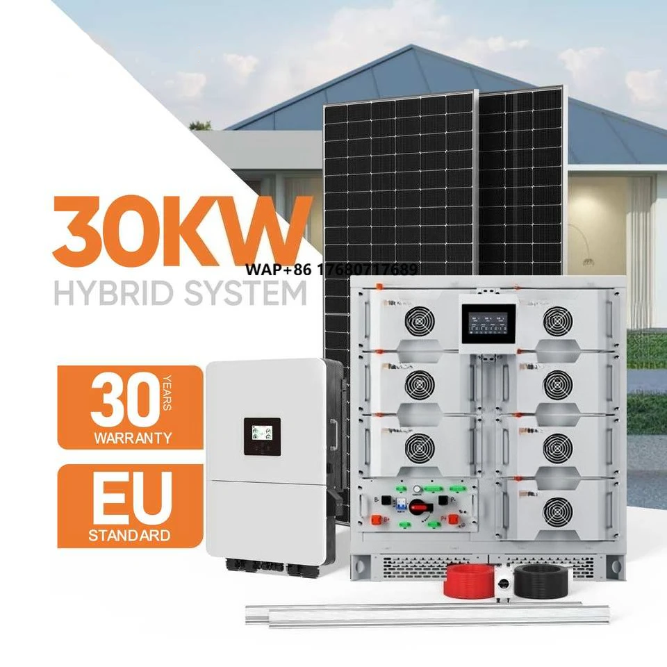 Neues 30-kW-Solarpanelsystem mit MPPT-Hybrid-Wechselrichter und 64-kWH-Lithium-Ionen-Akku für den Heimgebrauch und Solardesign