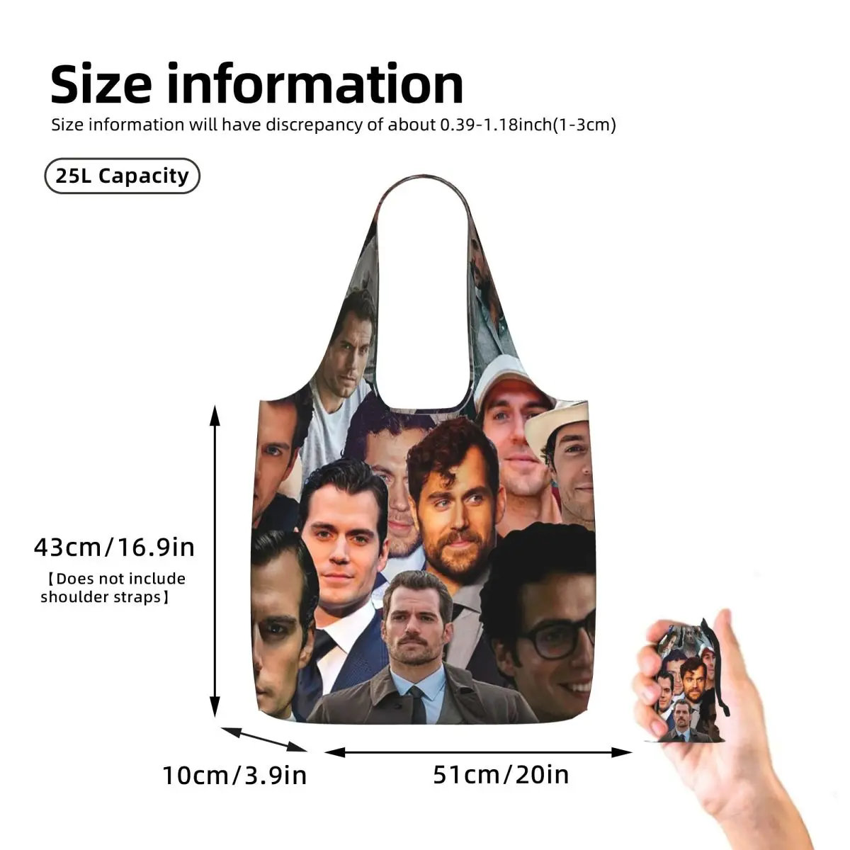Henry Cavill Photo Collage Shopping Tote Bag Canvas Large Capacity Shoulder Bags Shopper Grocery Handbag for Women