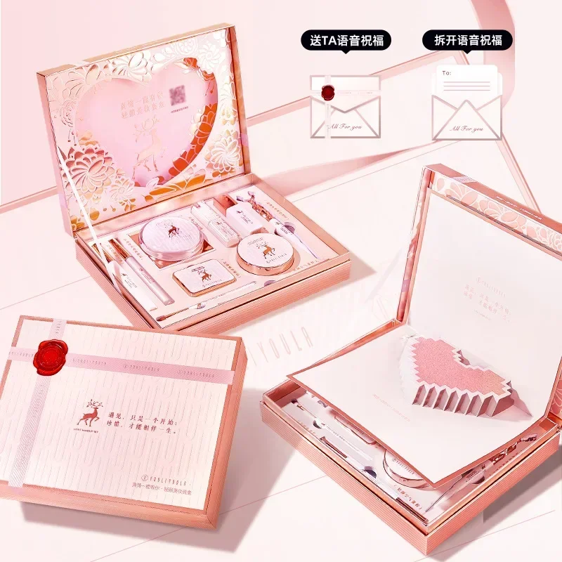 2025 Makeup Cosmetic Set Oriental Beauty Lotus Pond Moonlight Gift Box Velvet Lipstick Ivory Concealer Eye Shadow Setting Powder
