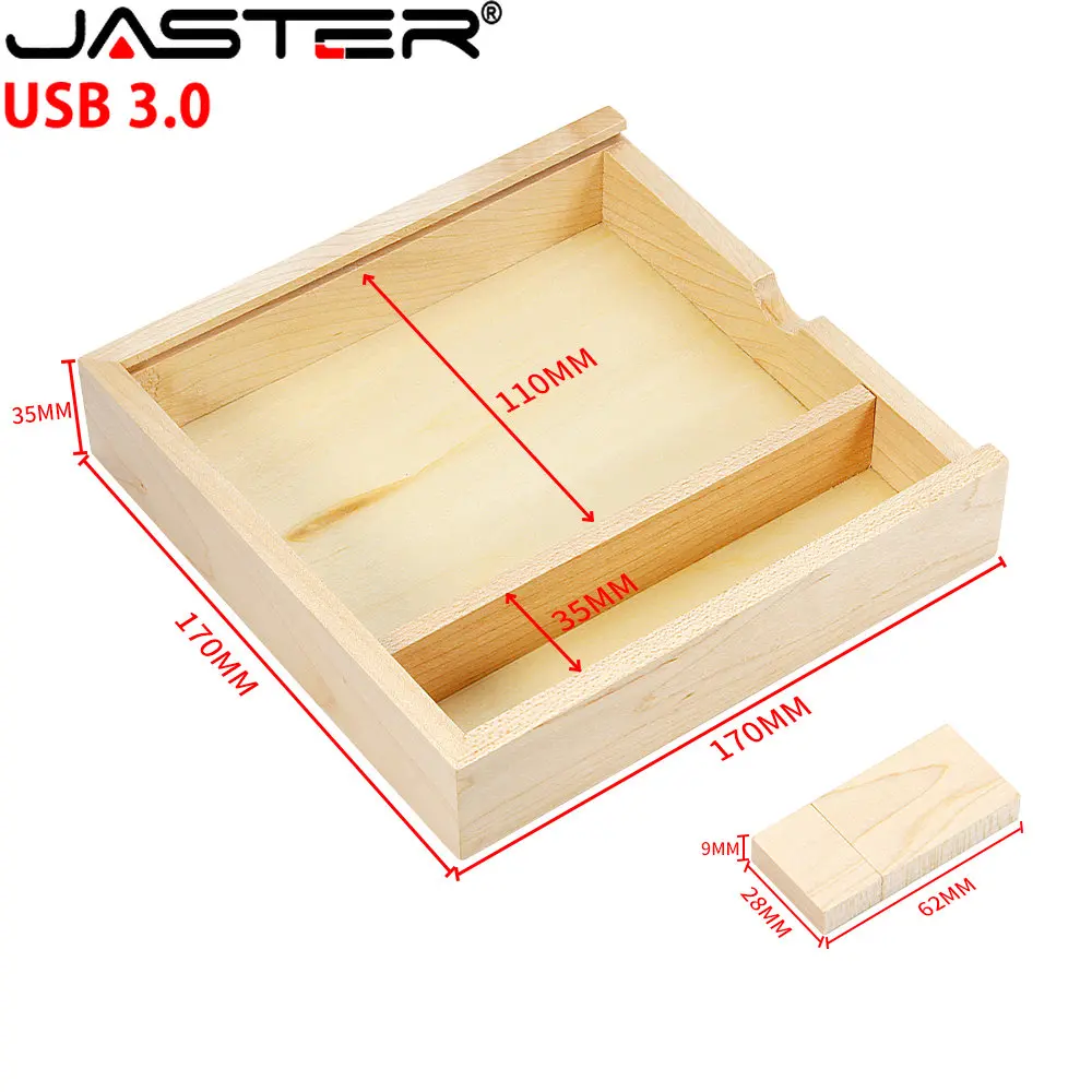 JASTER Caja de Madera Unidades Flash USB 128GB Fotografía Creativa Regalo de Boda Memoria 3.0 Memory Stick 64GB Grabado Láser Pen Drive 32G