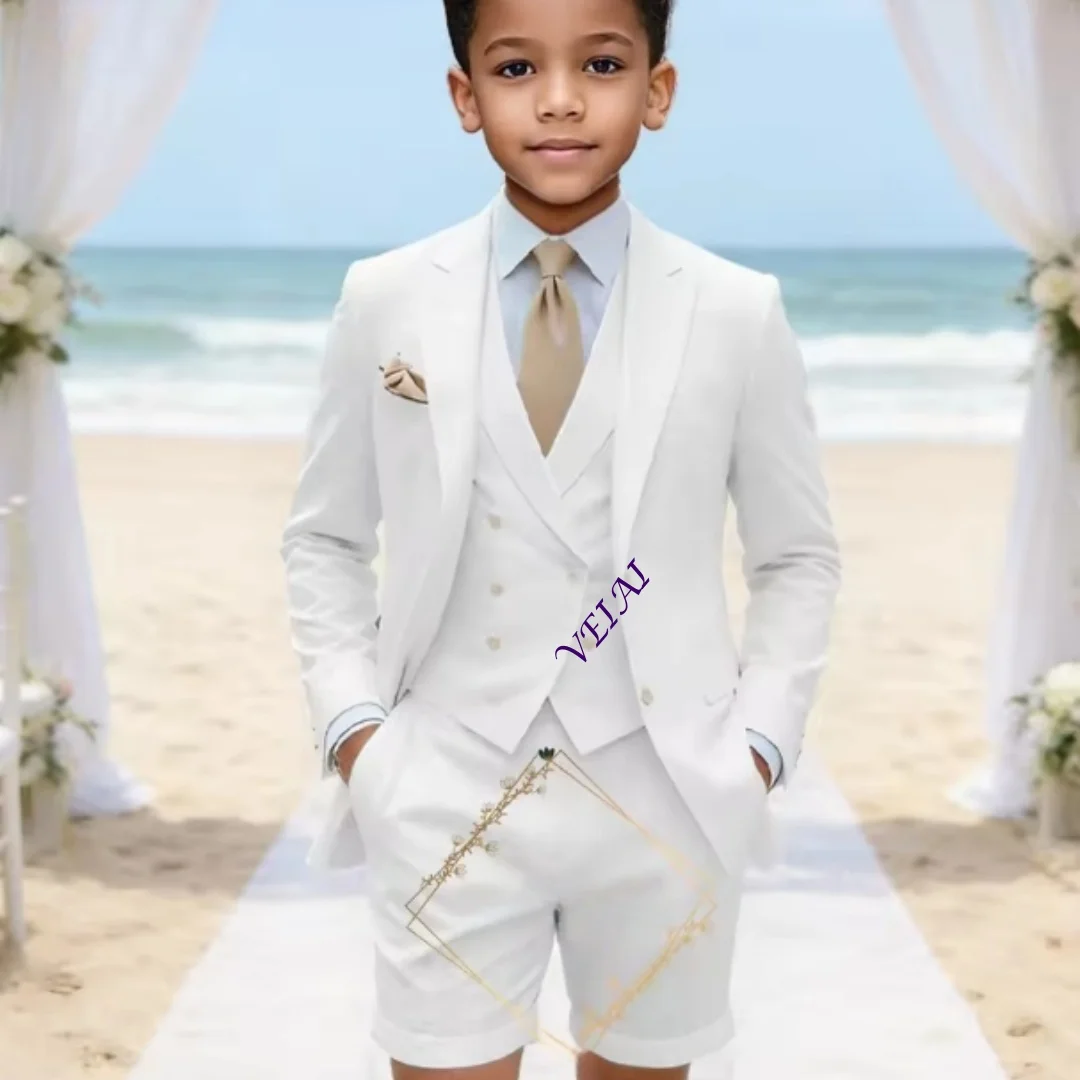 Boys' Custom Classic 3-Piece Linen Suit, Versatile Blazer, Waistcoat & Shorts for Weddings, Travel & All Summer Events - view 3